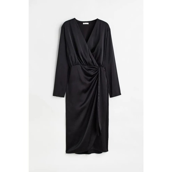 H&M Dresses & Skirts - NWT H&M Satin Maxi Wrap Front Long Sleeve Oversize Relax Dress Women's Black S